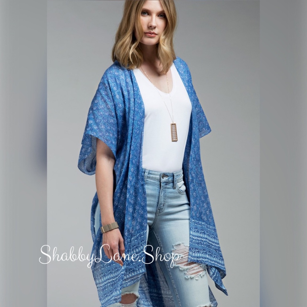Floral and paisley blue kimono